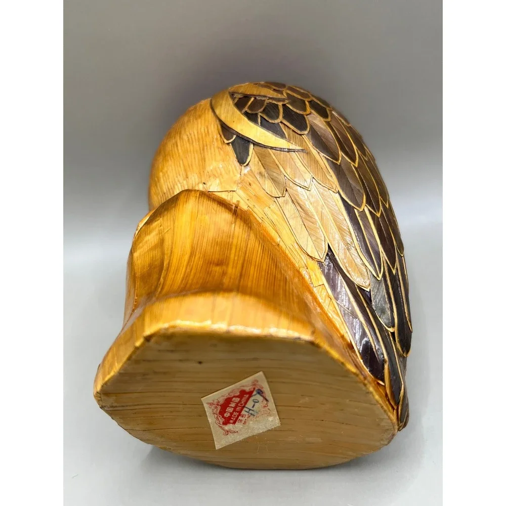 Vtg. Handmade Wheat Straw 3D Pelican‎ Fabric-Lined Trinket Box 5